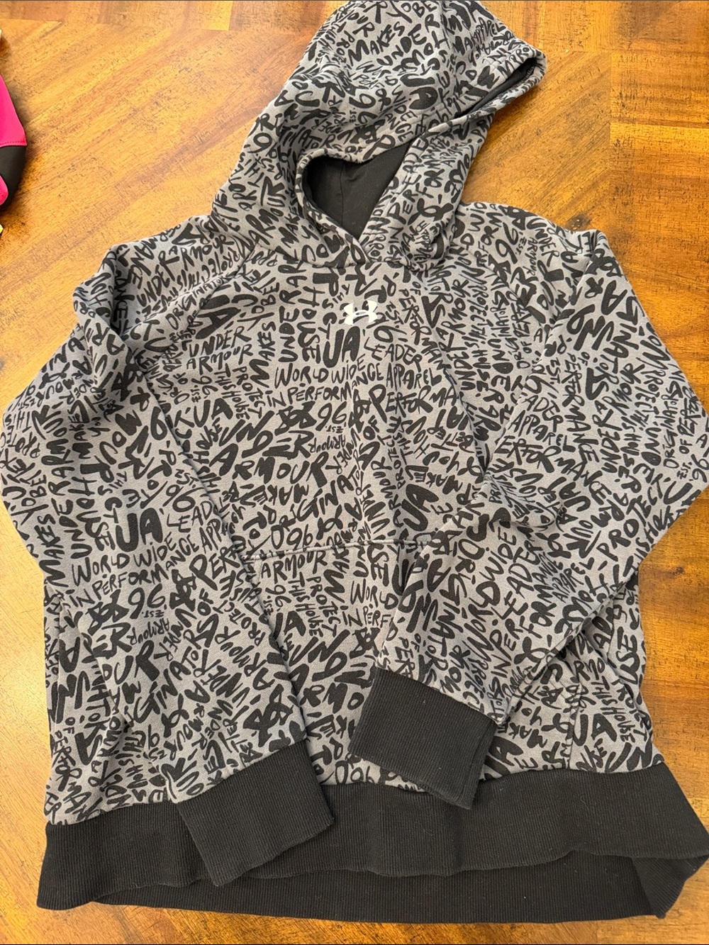 Under Armour Gray and Black Script-Print Hoodie